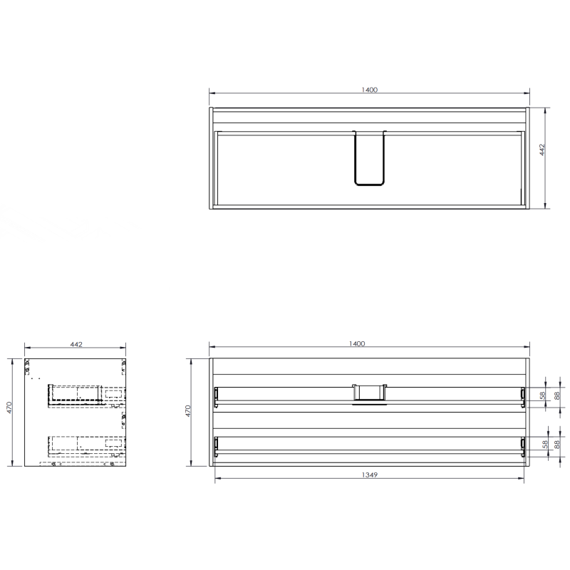 Mexen Orio kúpeľňová skrinka pod umývadlo 140 cm s doskou, 2 zásuvky, biela lesk - 91A10-14047-2-BFFC00