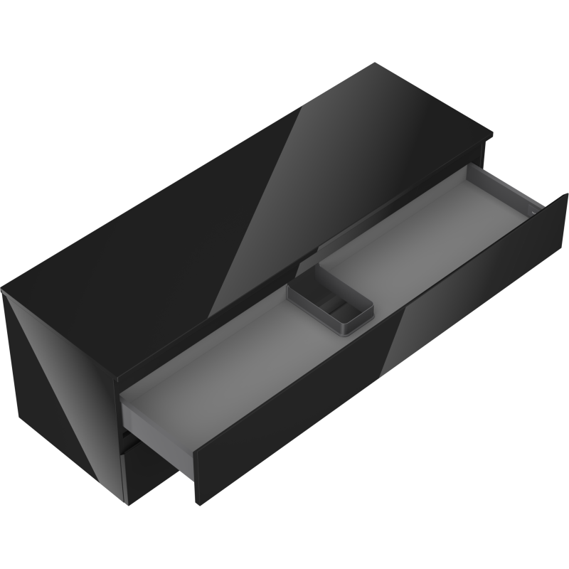 Mexen Orio kúpeľňová skrinka pod umývadlo 140 cm s doskou, 2 zásuvky, čierny lesk - 91A10-14047-2-BFFC70