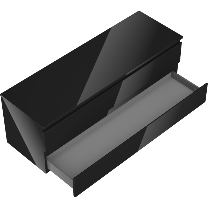 Mexen Orio kúpeľňová skrinka pod umývadlo 140 cm s doskou, 2 zásuvky, čierny lesk - 91A10-14047-2-BFFC70