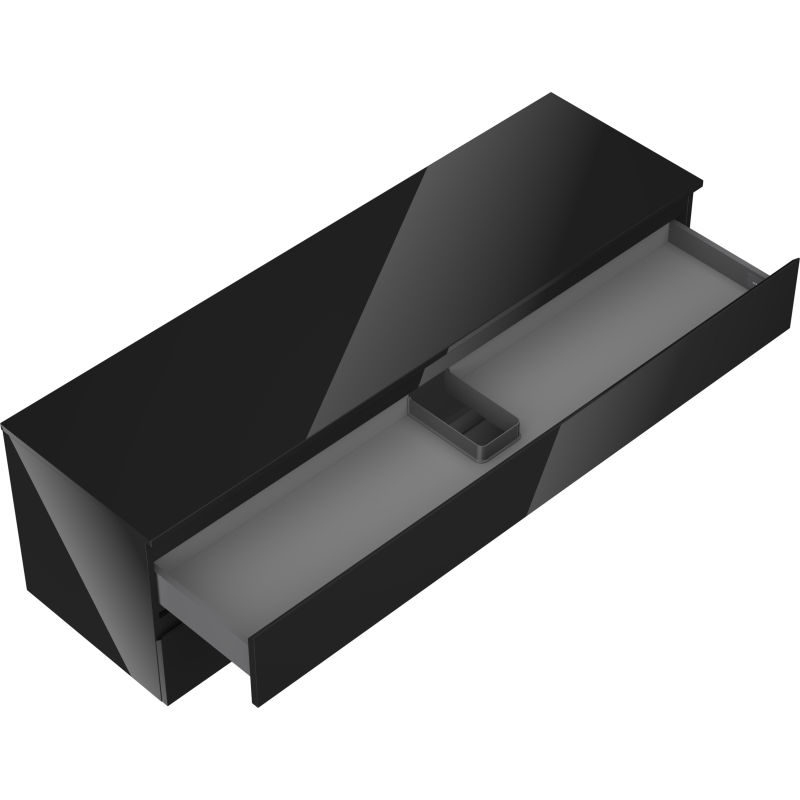 Mexen Orio kúpeľňová skrinka pod umývadlo 160 cm s doskou, 2 zásuvky, čierny lesk - 91A10-16047-2-BFFC70
