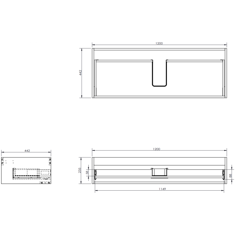 Mexen Rivel kúpeľňová skrinka pod umývadlo 120 cm s doskou, 1 zásuvka, ryhovaná, čierna matná - 91A20-12023-1-BFC71