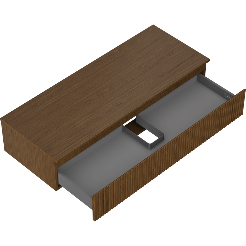 Mexen Rivel kúpeľňová skrinka pod umývadlo 120 cm s doskou, 1 zásuvka, ryhovaná, orech - 91A20-12023-1-BFC86