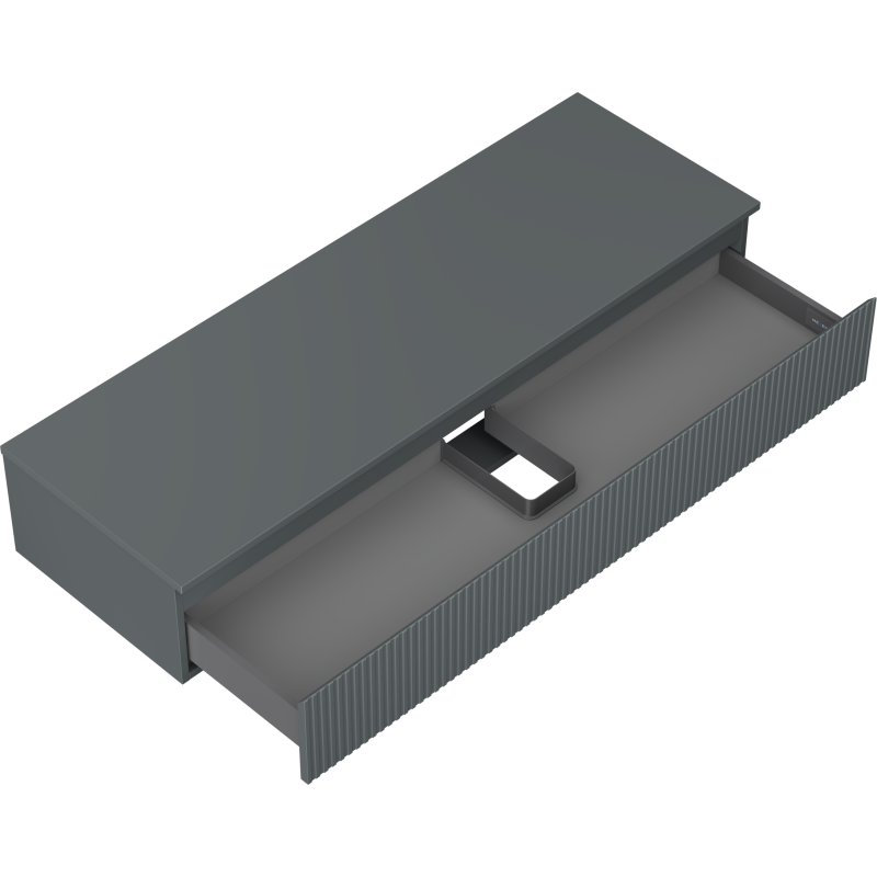 Mexen Rivel kúpeľňová skrinka pod umývadlo 140 cm s doskou, 1 zásuvka, drážkovaná, grafit mat - 91A20-14023-1-BFC66