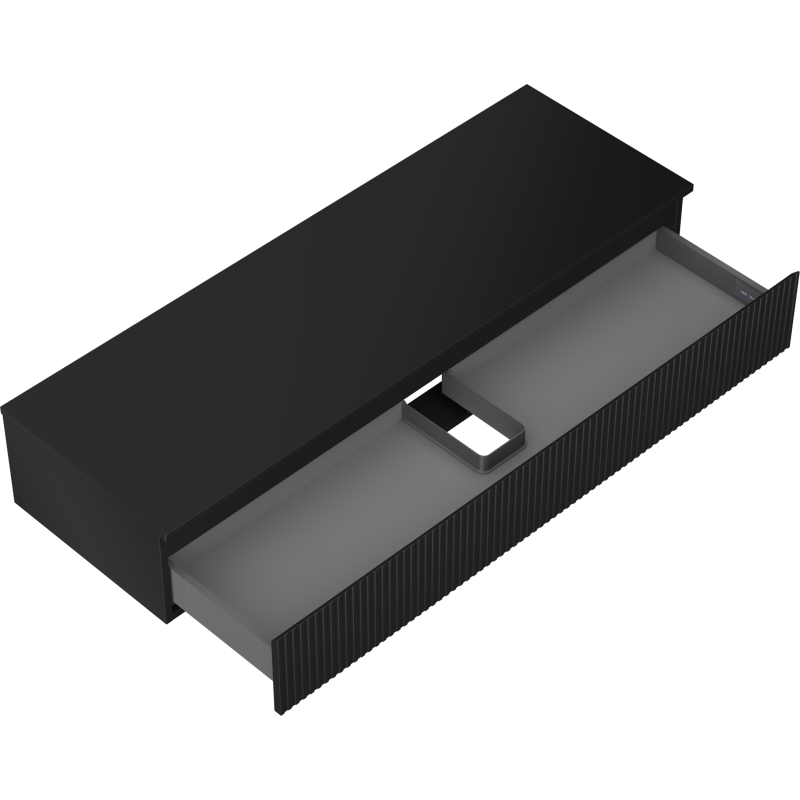 Mexen Rivel kúpeľňová skrinka pod umývadlo 140 cm s doskou, 1 zásuvka, ryhovaná, čierna matná - 91A20-14023-1-BFC71