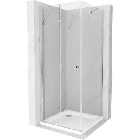 Mexen Lima skladací sprchovací kút 70 x 70 cm, transparentný, chróm + vanička Flat - 856-070-070-01-00-4010