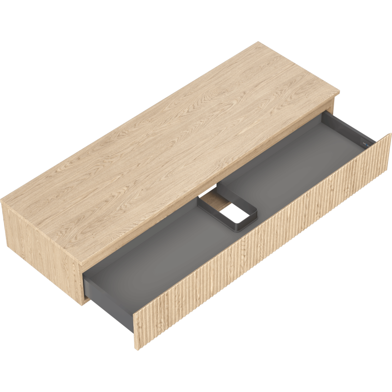 Mexen Rivel kúpeľňová skrinka pod umývadlo 140 cm s doskou, 1 zásuvka, drážkovaná, dub - 91A20-14023-1-BFC81