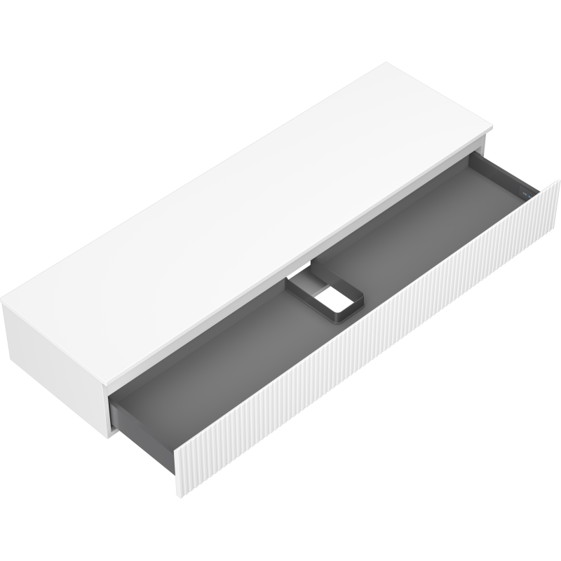 Mexen Rivel kúpeľňová skrinka pod umývadlo 160 cm s doskou, 1 zásuvka, ryhovaná, matná biela - 91A20-16023-1-BFC01