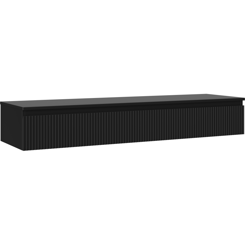 Mexen Rivel kúpeľňová skrinka pod umývadlo 160 cm s doskou, 1 zásuvka, drážkovaná, čierna matná - 91A20-16023-1-BFC71