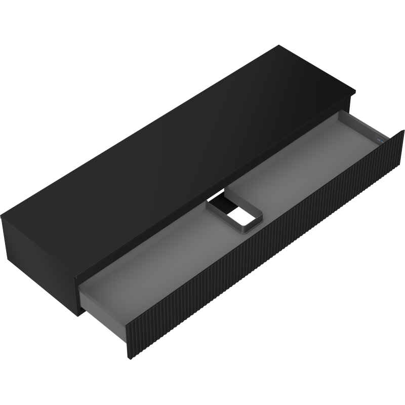Mexen Rivel kúpeľňová skrinka pod umývadlo 160 cm s doskou, 1 zásuvka, drážkovaná, čierna matná - 91A20-16023-1-BFC71