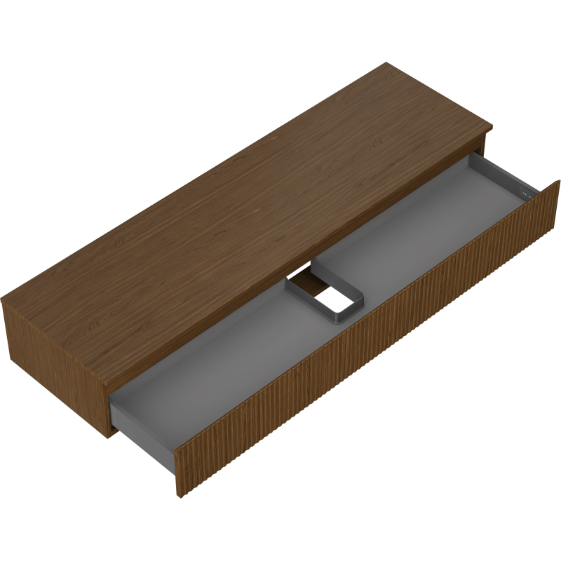 Mexen Rivel kúpeľňová skrinka pod umývadlo 160 cm s doskou, 1 zásuvka, ryhovaná, orech - 91A20-16023-1-BFC86