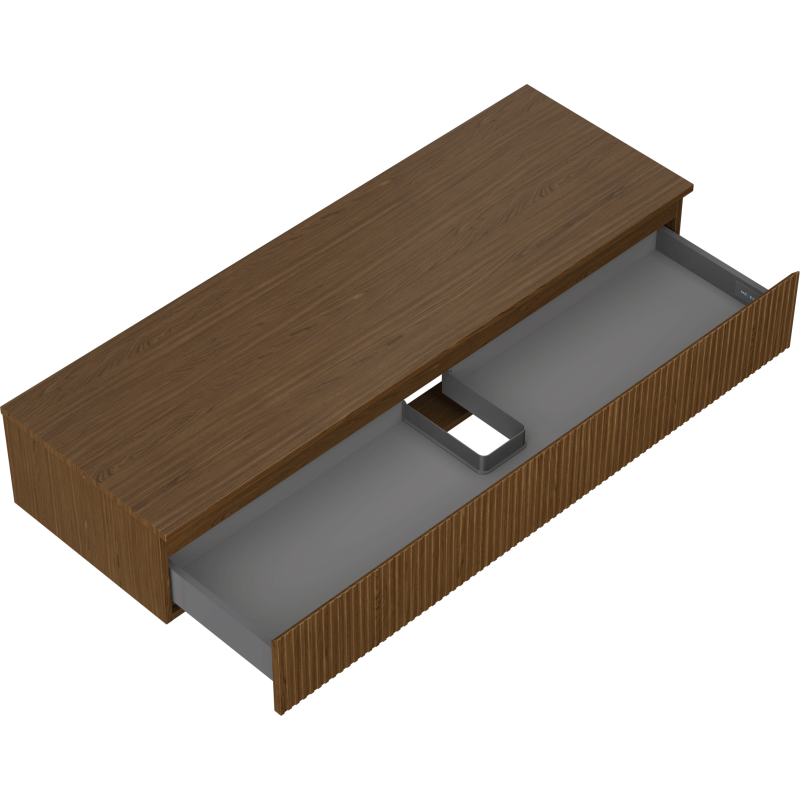Mexen Rivel kúpeľňová skrinka pod umývadlo 140 cm s doskou, 1 zásuvka, ryhovaná, orech - 91A20-14023-1-BFC86