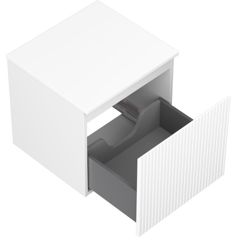 Mexen Rivel kúpeľňová skrinka pod umývadlo 50 cm s pracovnou doskou, 1 zásuvka, drážkovaná, biela matná - 91A20-05047-1-BFC01