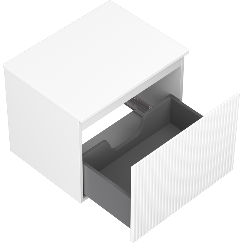 Mexen Rivel kúpeľňová skrinka pod umývadlo 60 cm s doskou, 1 zásuvka, drážkovaná, biela mat - 91A20-06047-1-BFC01