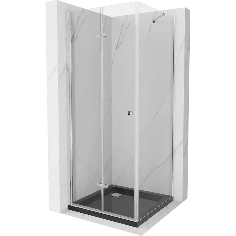 Mexen Lima skladacia sprchová kabína 80 x 80 cm, transparentná, chróm + vanička Flat, čierna - 856-080-080-01-00-4070