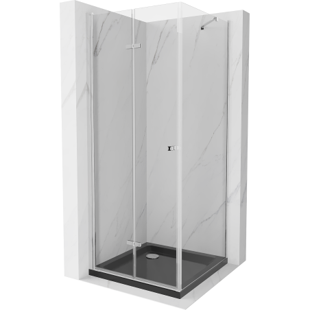 Mexen Lima skladacia sprchová kabína 80 x 80 cm, transparentná, chróm + vanička Flat, čierna - 856-080-080-01-00-4070