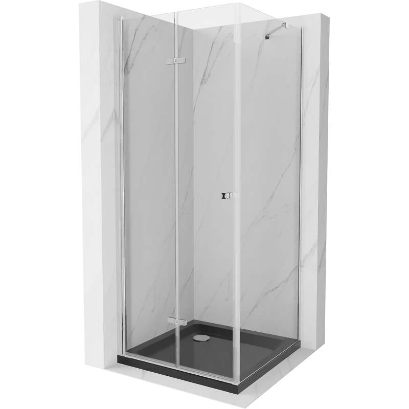 Zložená sprchová kabína Mexen Lima 90 x 90 cm, transparentná, chróm + vanička Flat, čierna - 856-090-090-01-00-4070