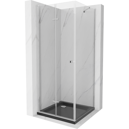 Zložená sprchová kabína Mexen Lima 90 x 90 cm, transparentná, chróm + vanička Flat, čierna - 856-090-090-01-00-4070