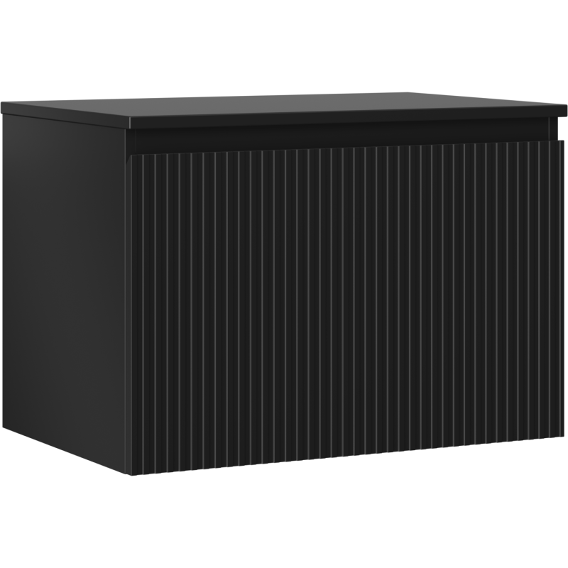 Mexen Rivel kúpeľňová skrinka pod umývadlo 70 cm s doskou, 1 zásuvka, drážkovaná, čierna matná - 91A20-07047-1-BFC71
