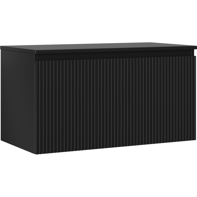 Mexen Rivel kúpeľňová skrinka pod umývadlo 90 cm s doskou, 1 zásuvka, drážkovaná, čierna matná - 91A20-09047-1-BFC71