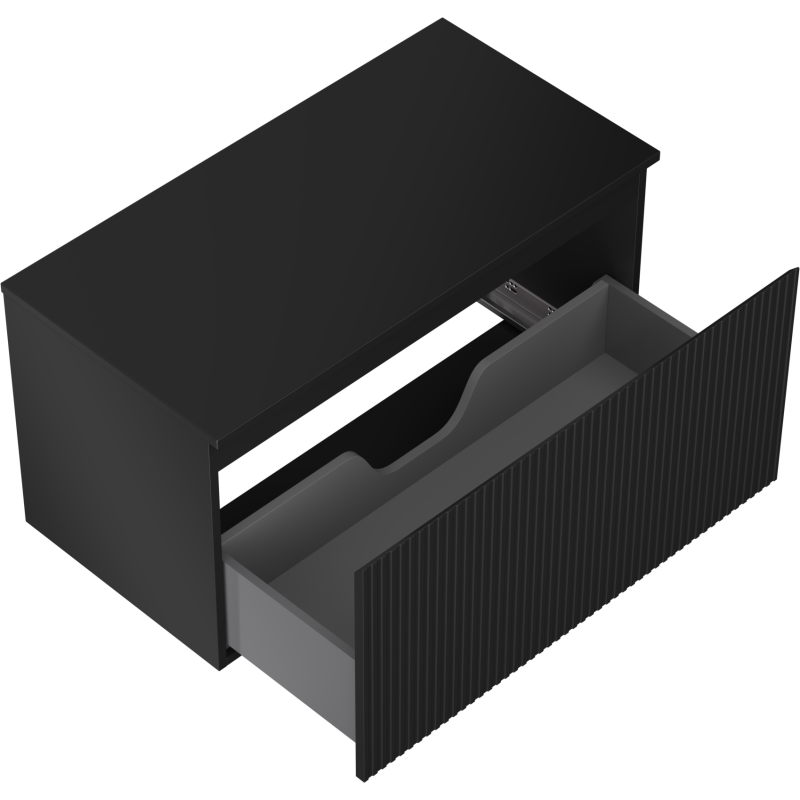 Mexen Rivel kúpeľňová skrinka pod umývadlo 90 cm s doskou, 1 zásuvka, drážkovaná, čierna matná - 91A20-09047-1-BFC71
