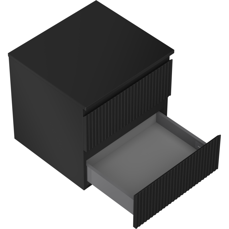 Mexen Rivel kúpeľňová skrinka pod umývadlo 50 cm s doskou, 2 zásuvky, ryhovaná, čierna mat - 91A20-05047-2-BFFC71