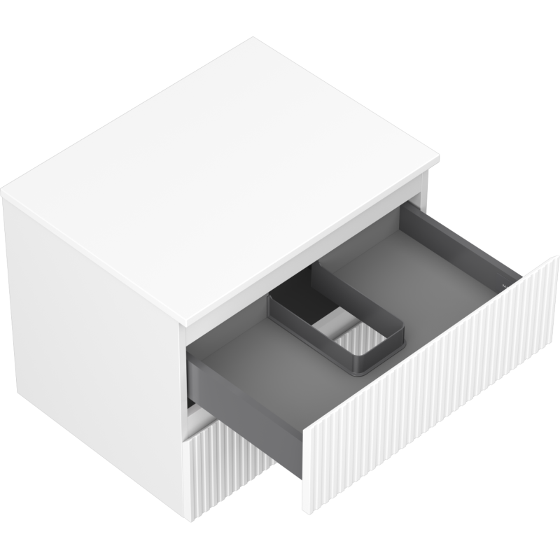 Mexen Rivel kúpeľňová skrinka pod umývadlo 60 cm s doskou, 2 zásuvky, ryhovaná, biela matná - 91A20-06047-2-BFFC01