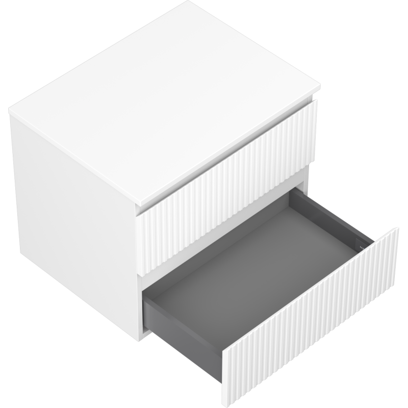 Mexen Rivel kúpeľňová skrinka pod umývadlo 60 cm s doskou, 2 zásuvky, ryhovaná, biela matná - 91A20-06047-2-BFFC01