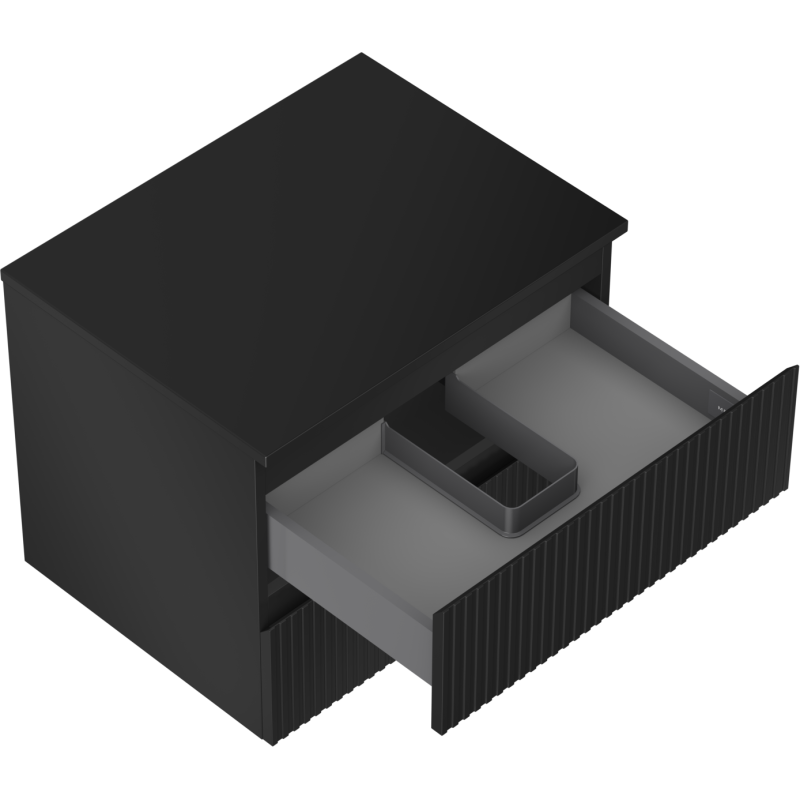 Mexen Rivel kúpeľňová skrinka pod umývadlo 60 cm s doskou, 2 zásuvky, ryhovaná, čierna matná - 91A20-06047-2-BFFC71
