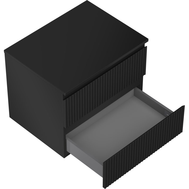 Mexen Rivel kúpeľňová skrinka pod umývadlo 60 cm s doskou, 2 zásuvky, ryhovaná, čierna matná - 91A20-06047-2-BFFC71