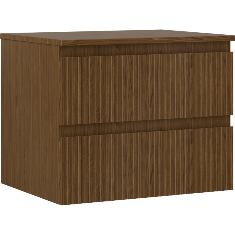 Mexen Rivel kúpeľňová skrinka pod umývadlo 60 cm s doskou, 2 zásuvky, ryhovaná, orech - 91A20-06047-2-BFFC86