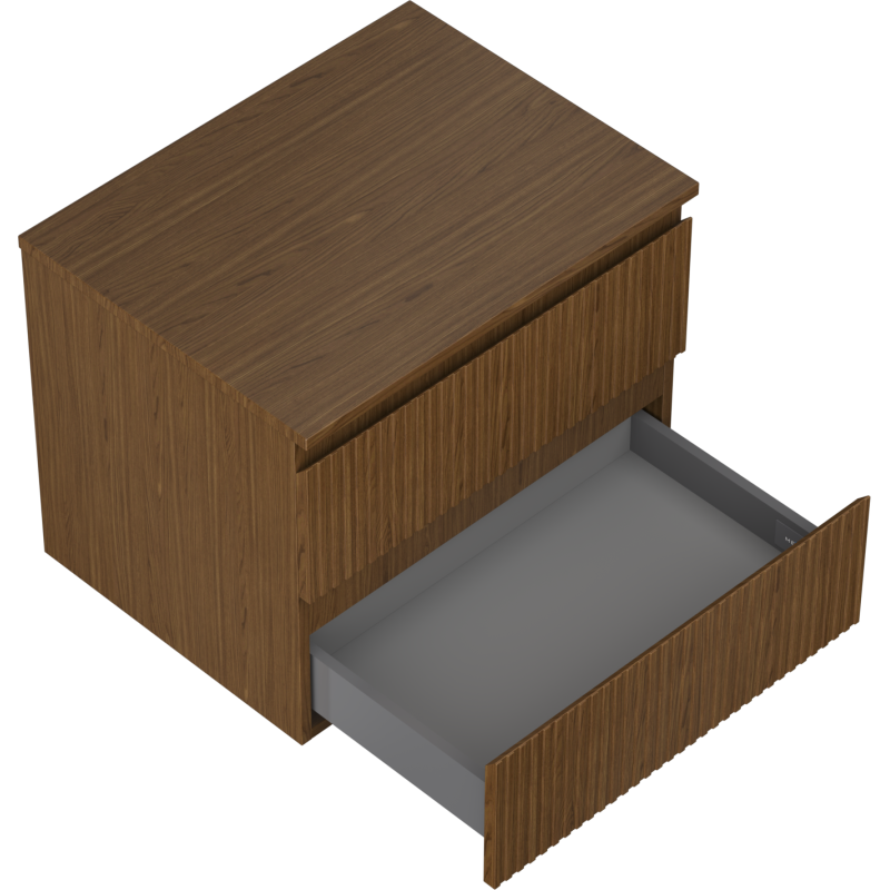 Mexen Rivel kúpeľňová skrinka pod umývadlo 60 cm s doskou, 2 zásuvky, ryhovaná, orech - 91A20-06047-2-BFFC86