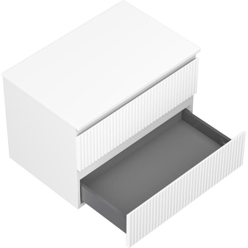 Mexen Rivel kúpeľňová skrinka pod umývadlo 70 cm s doskou, 2 zásuvky, ryhovaná, biela matná - 91A20-07047-2-BFFC01