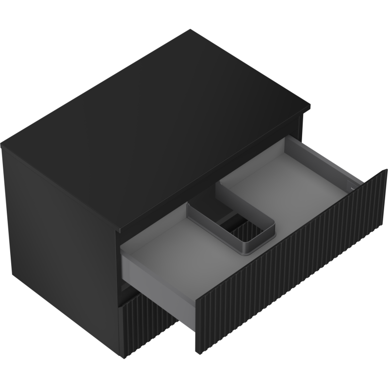 Mexen Rivel skrinka do kúpeľne pod umývadlo 70 cm s pracovnou doskou, 2 zásuvky, ryhovaná, čierna matná - 91A20-07047-2-BFFC71