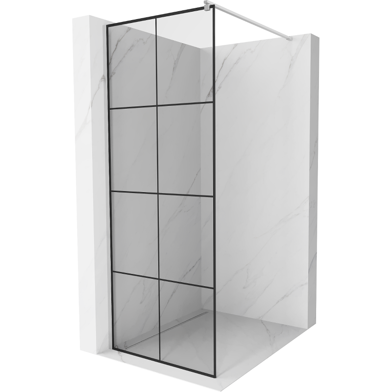 Mexen Kioto sprchová stena Walk-in 80 x 200 cm, čierna mriežka 8 mm, chróm - 800-080-101-01-77