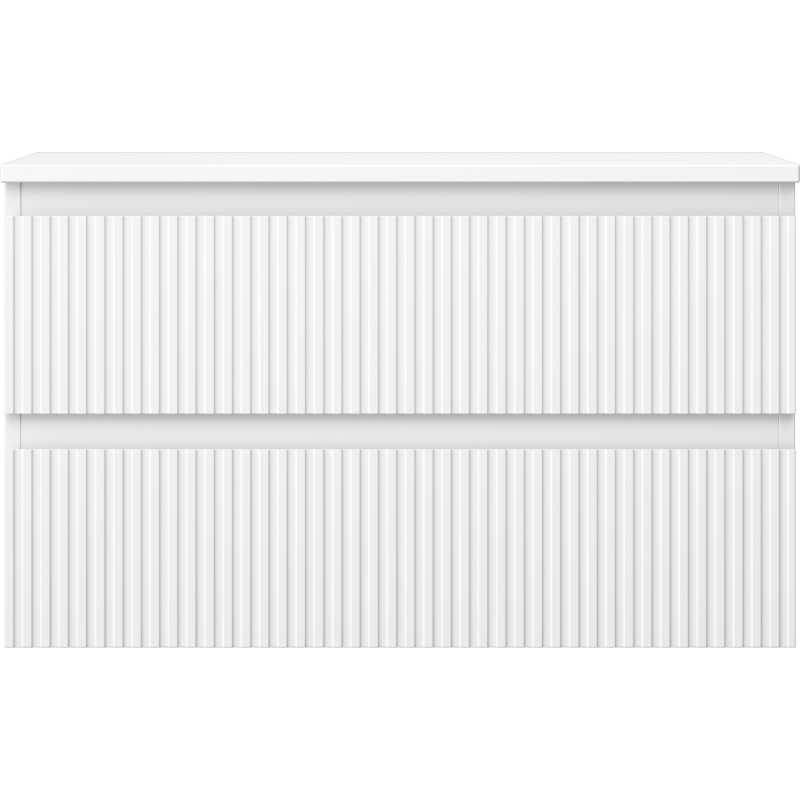 Mexen Rivel kúpeľňová skrinka pod umývadlo 80 cm s doskou, 2 zásuvky, ryhovaná, biela matná - 91A20-08047-2-BFFC01