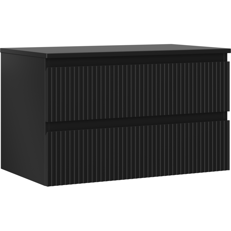 Mexen Rivel kúpeľňová zásuvková skrinka 80 cm s doskou, 2 zásuvky, ryhovaná, čierna mat - 91A20-08047-2-BFFC71