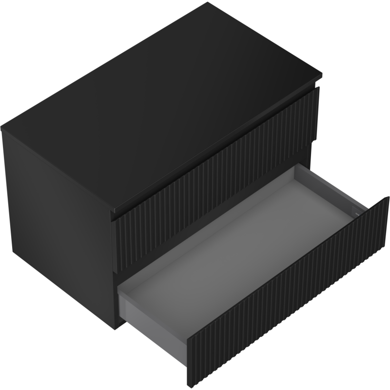 Mexen Rivel kúpeľňová zásuvková skrinka 80 cm s doskou, 2 zásuvky, ryhovaná, čierna mat - 91A20-08047-2-BFFC71