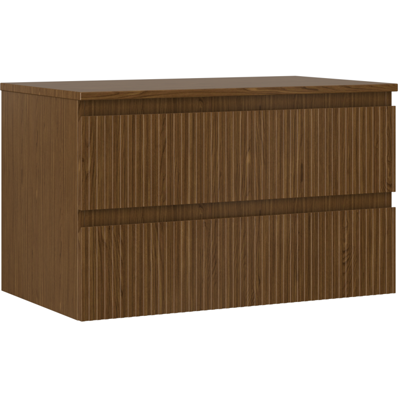 Mexen Rivel kúpeľňová skrinka pod umývadlo 80 cm s doskou, 2 zásuvky, ryhované, orech - 91A20-08047-2-BFFC86