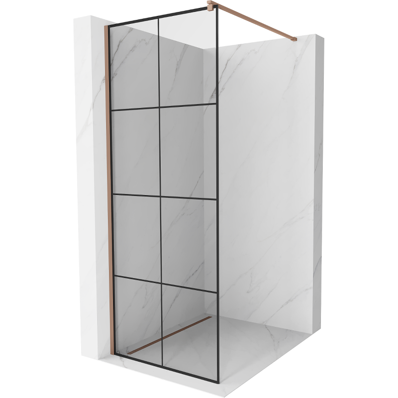 Mexen Kioto sprchová stena Walk-in 70 x 200 cm, čierna mriežka 8 mm, ružové zlato - 800-070-101-60-77