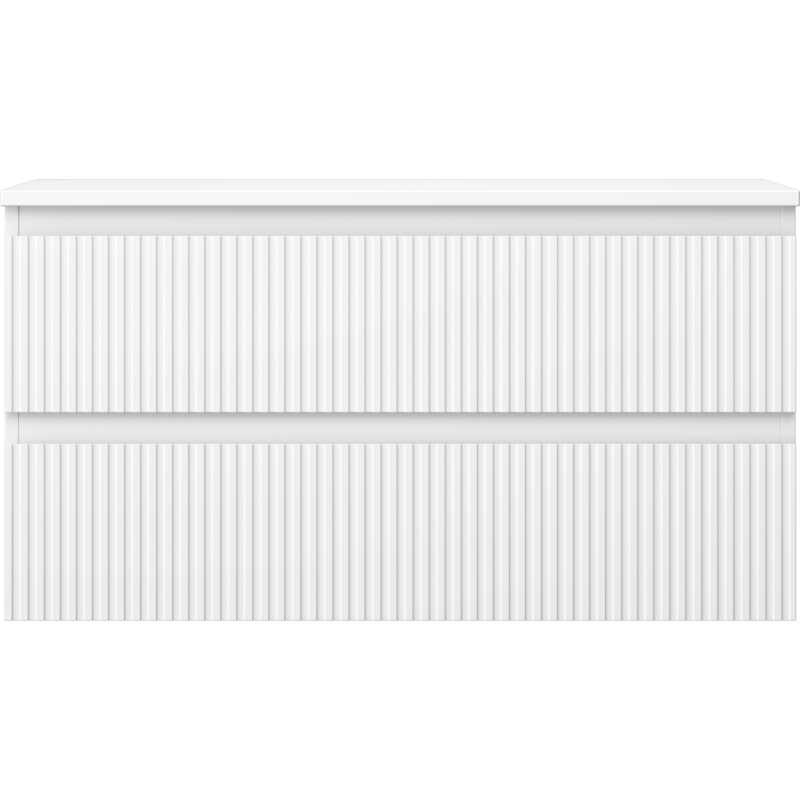 Mexen Rivel kúpeľňová skrinka pod umývadlo 90 cm s doskou, 2 zásuvky, ryhovaná, biela matná - 91A20-09047-2-BFFC01