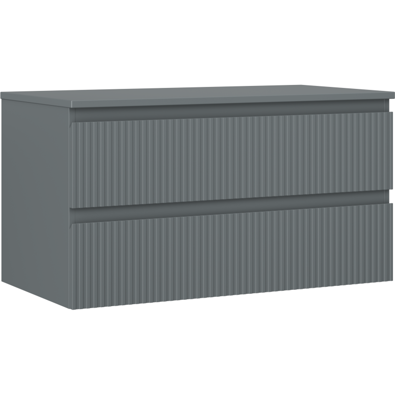 Mexen Rivel kúpeľňová skrinka pod umývadlo 90 cm s doskou, 2 zásuvky, ryhovaná, grafit mat - 91A20-09047-2-BFFC66