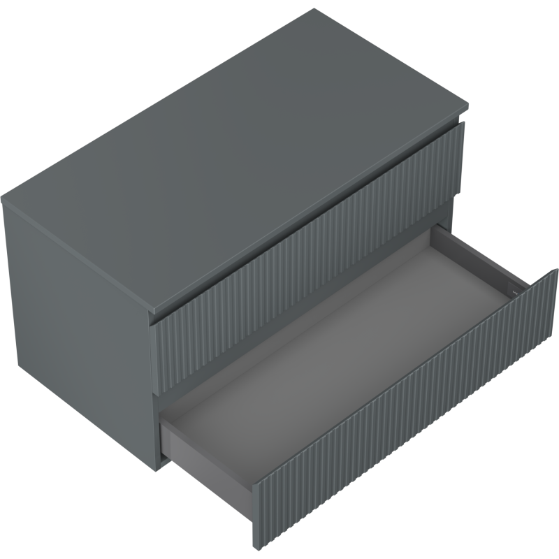 Mexen Rivel kúpeľňová skrinka pod umývadlo 90 cm s doskou, 2 zásuvky, ryhovaná, grafit mat - 91A20-09047-2-BFFC66