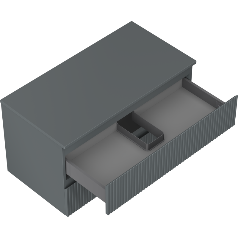 Mexen Rivel kúpeľňová skrinka pod umývadlo 90 cm s doskou, 2 zásuvky, ryhovaná, grafit mat - 91A20-09047-2-BFFC66