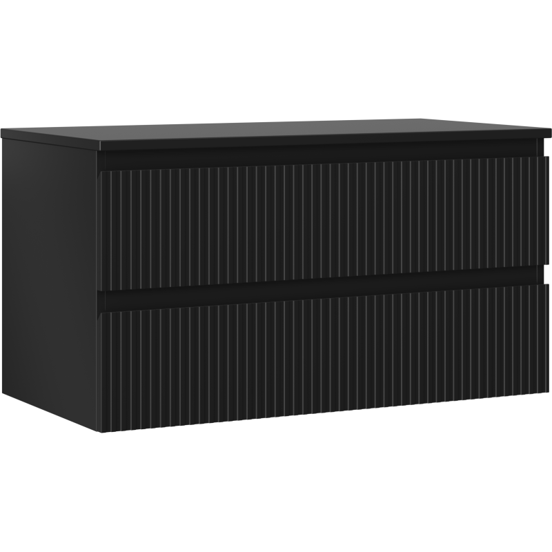Mexen Rivel kúpeľňová skrinka pod umývadlo 90 cm s doskou, 2 zásuvky, ryhovaná, čierna matná - 91A20-09047-2-BFFC71