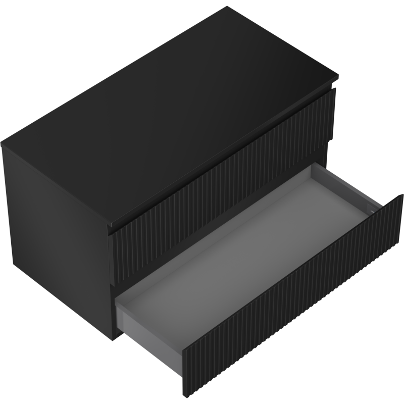 Mexen Rivel kúpeľňová skrinka pod umývadlo 90 cm s doskou, 2 zásuvky, ryhovaná, čierna matná - 91A20-09047-2-BFFC71