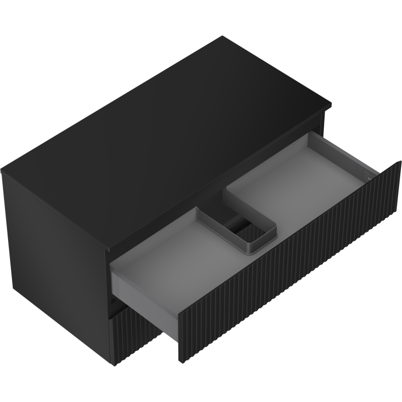 Mexen Rivel kúpeľňová skrinka pod umývadlo 90 cm s doskou, 2 zásuvky, ryhovaná, čierna matná - 91A20-09047-2-BFFC71