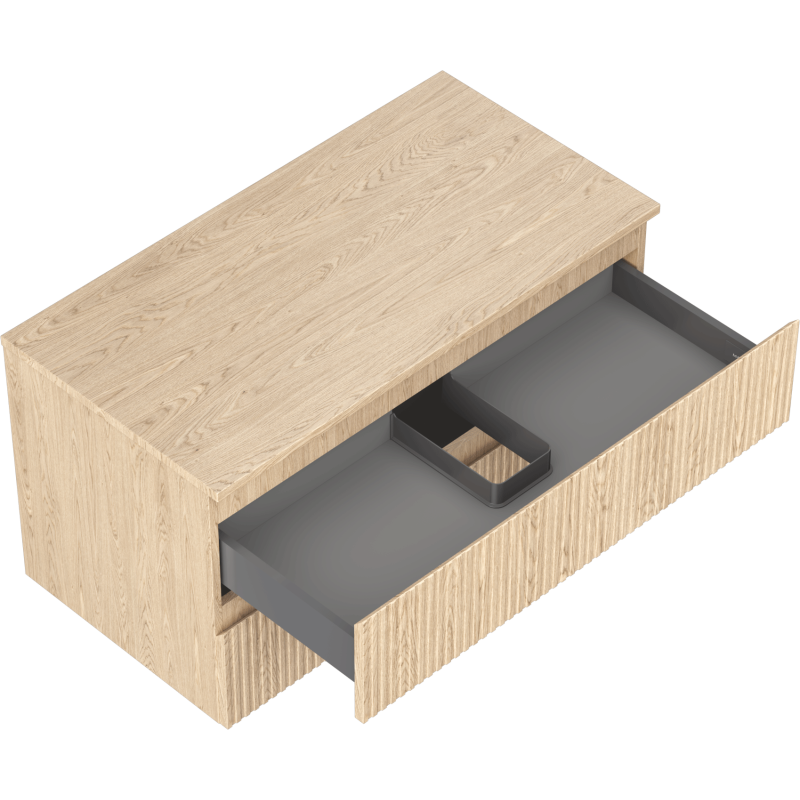 Mexen Rivel kúpeľňová skrinka pod umývadlo 90 cm s doskou, 2 zásuvky, ryhovaná, dub - 91A20-09047-2-BFFC81