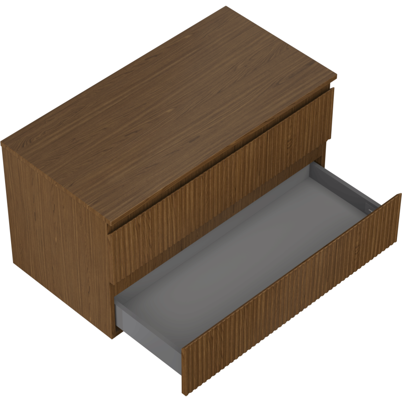 Mexen Rivel kúpeľňová skrinka pod umývadlo 90 cm so stolovou doskou, 2 zásuvky, ryhovaná, orech - 91A20-09047-2-BFFC86