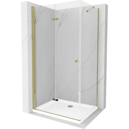 Mexen Lima skladací sprchový kút 80 x 70 cm, transparentný, zlatý + plochý sprchový vanička - 856-080-070-50-00-4010