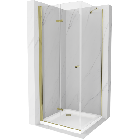 Mexen Lima skladací sprchový kút 80 x 80 cm, transparentný, zlatý + vanička Flat - 856-080-080-50-00-4010